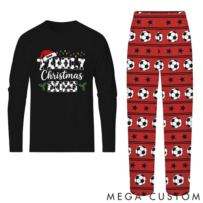 Personalized Christmas Pajamas Set Custom Name Family Soccer Christmas Pajamas 2025 for Family  