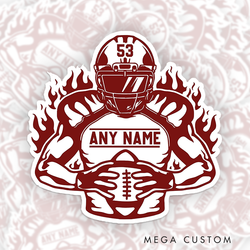 Personalized American Football Sticker with Custom Player Name and Number - Gift Football Fans