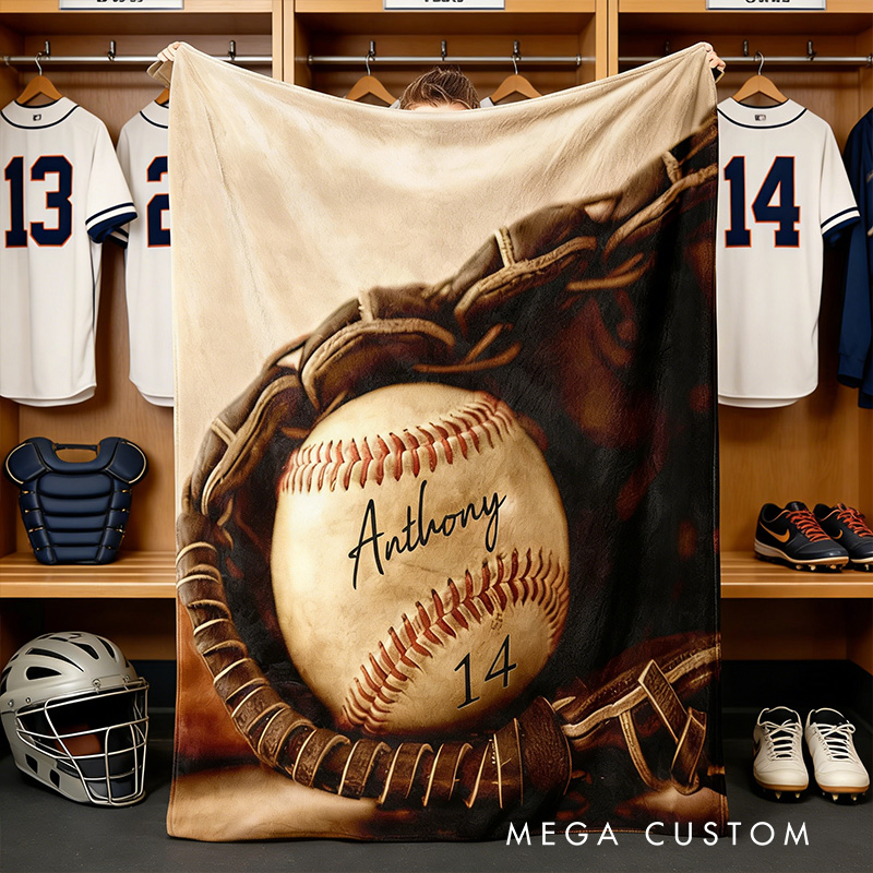 Personalized Baseball Blanket with Custom Name and Number Design, Cozy Up with Your Passion