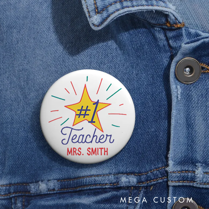 Personalized Teacher Button Pin  Super Star Teacher Fun Badge Gift Teacher Appreciation Gift