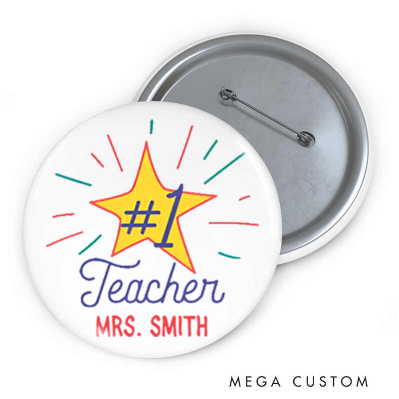 Personalized Teacher Button Pin  Super Star Teacher Fun Badge Gift Teacher Appreciation Gift