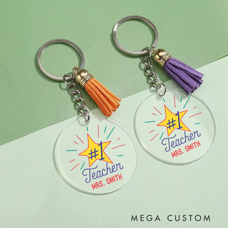 Personalized Acrylic Tassel Keychain for Teachers Customized Super Star Teacher Design Keychain Teacher Appreciation Gift 