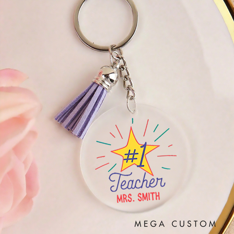 Personalized Acrylic Tassel Keychain for Teachers Customized Super Star Teacher Design Keychain Teacher Appreciation Gift 