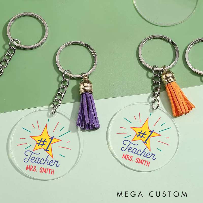 Personalized Acrylic Tassel Keychain for Teachers Customized Super Star Teacher Design Keychain Teacher Appreciation Gift 