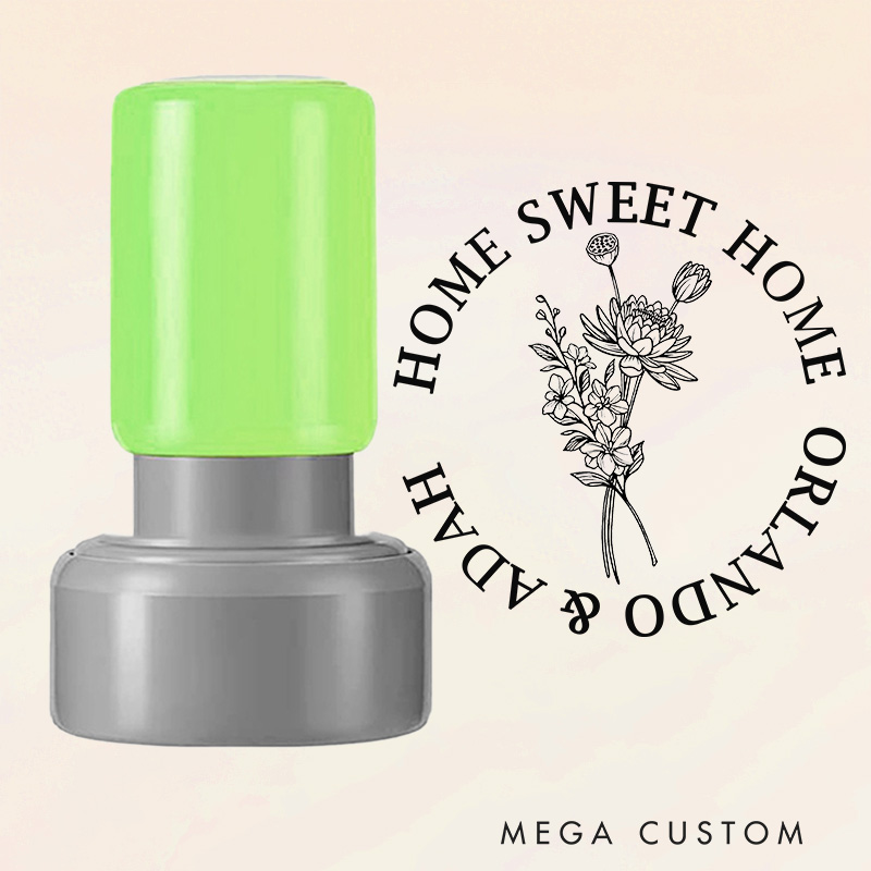 Personalized Round Stamp Home Sweet Home Design July Birth Flower Custom Names Decorative Stamp for New Homeowners Gifts