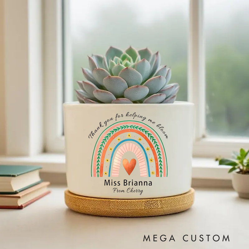 Personalized Teacher Planter Thank You for Helping Me Bloom Custom Flower Pot Gift for Teacher