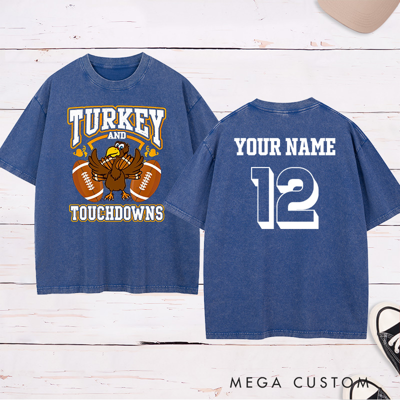 Personalized American Football and Rugby Turkey Washed T-Shirts Featuring Custom Name and Number