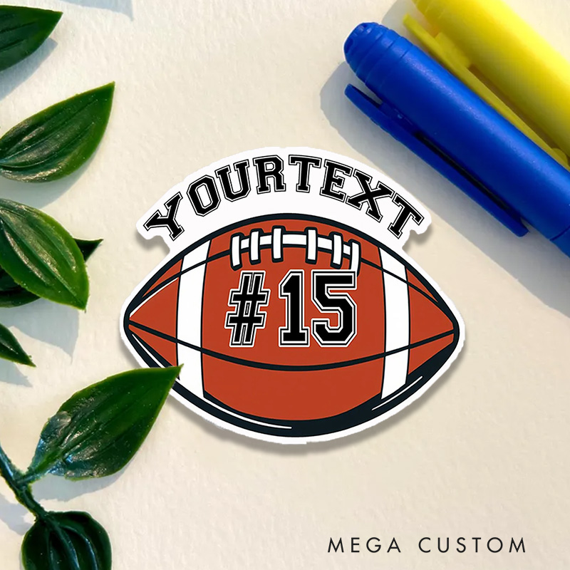 Personalized American Football and Rugby Sticker, Customize with Text and Number