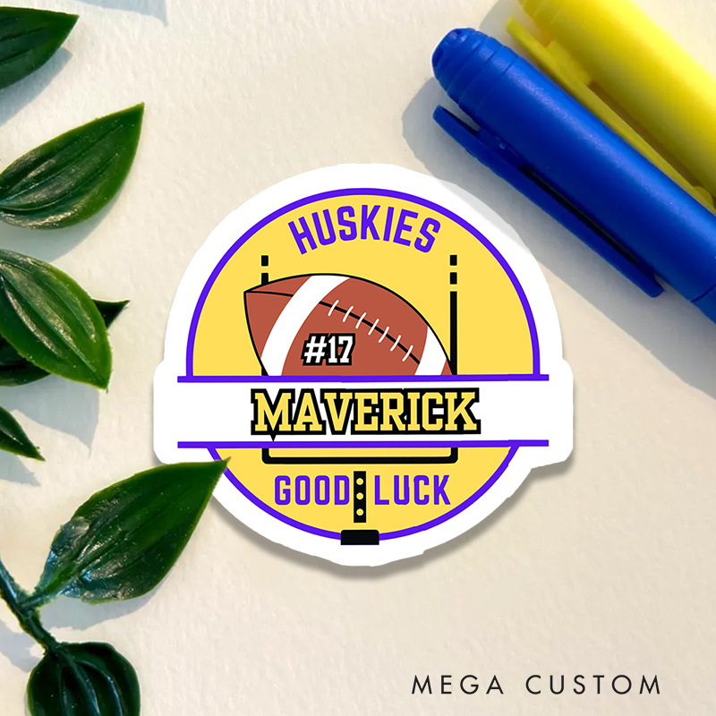 Personalized American Football and Rugby Team Sticker with Custom Team Name, Player Name and Number