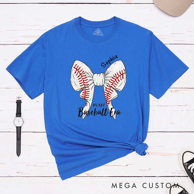 Personalized Baseball Era T-Shirt with Custom Name and Bow Design