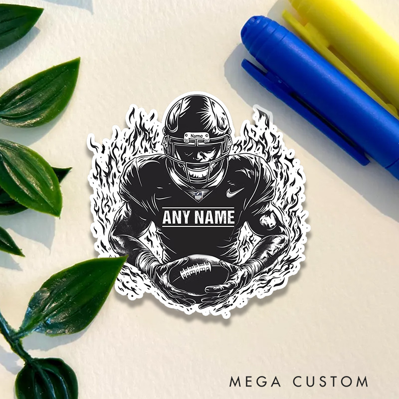 Personalized American Football Player Fire Sticker with Custom Anyname