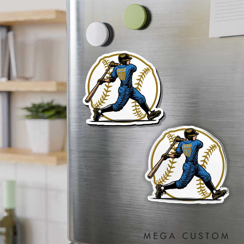 Personalized Baseball Fridge Magnet with Batter Graphic and Custom Name  
