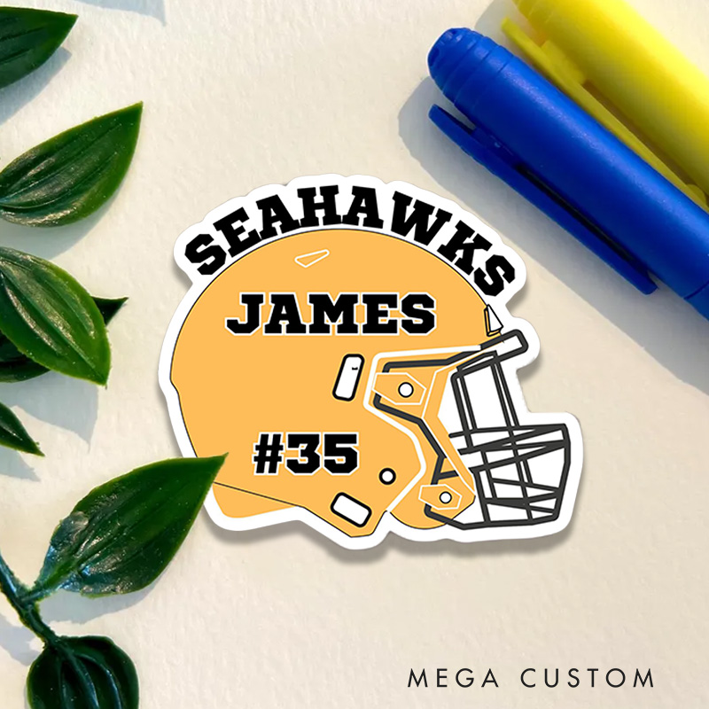 Personalized American Football Helmet Sticker, Customize with Team Name and Player Number