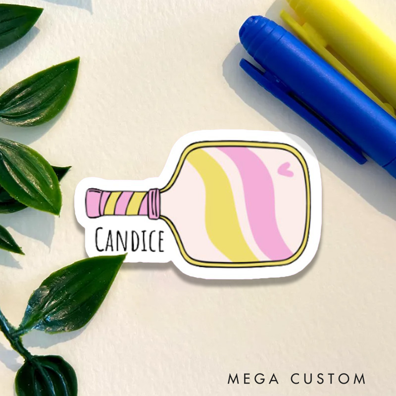 Personalized Pickleball Paddle Sticker with Custom Your Name for Laptop, Water Bottle