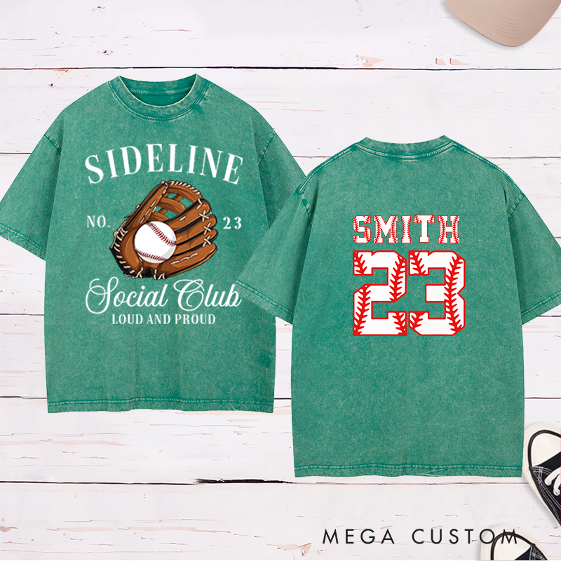 Personalized Sideline Social Club Washed T-Shirt with Custom Name and Number