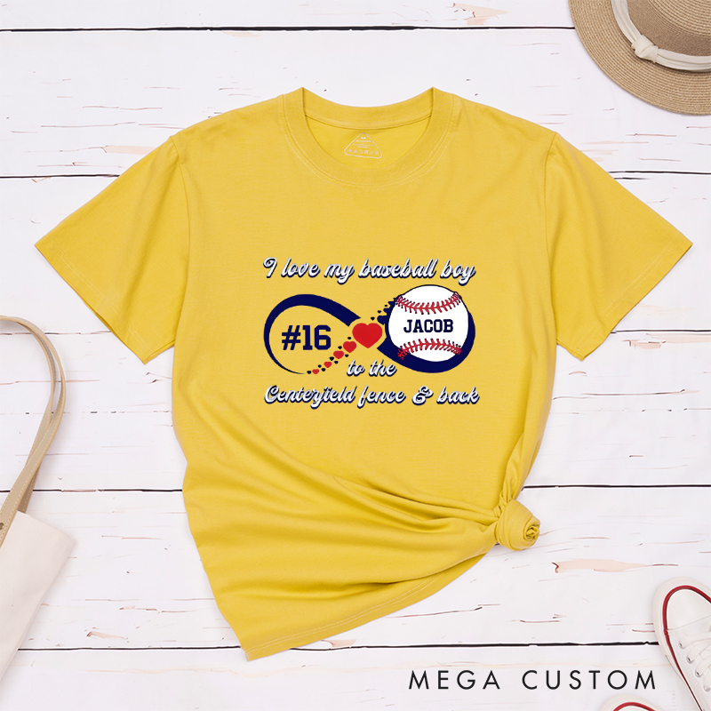 Personalized “I Love My Baseball Boy” T-Shirt with Custom Name and Number  