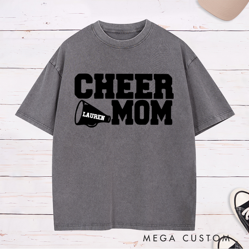 Personalized Cheer Mom Washed T-Shirt with Custom Name