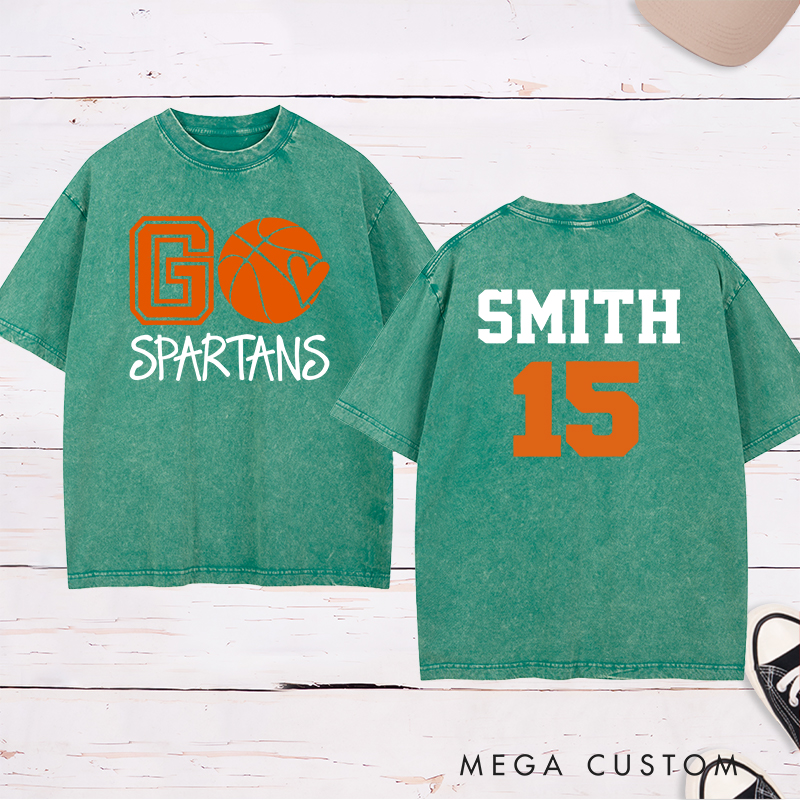 Personalized Washed T-Shirt Design Featuring Glitter Graphic with Customizable Team Name, Custom Name, and Number for a Bold and Unique Team Spirit Look