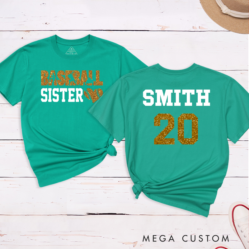 Personalized Baseball T-Shirt with Heart Graphic and Custom Name and Number