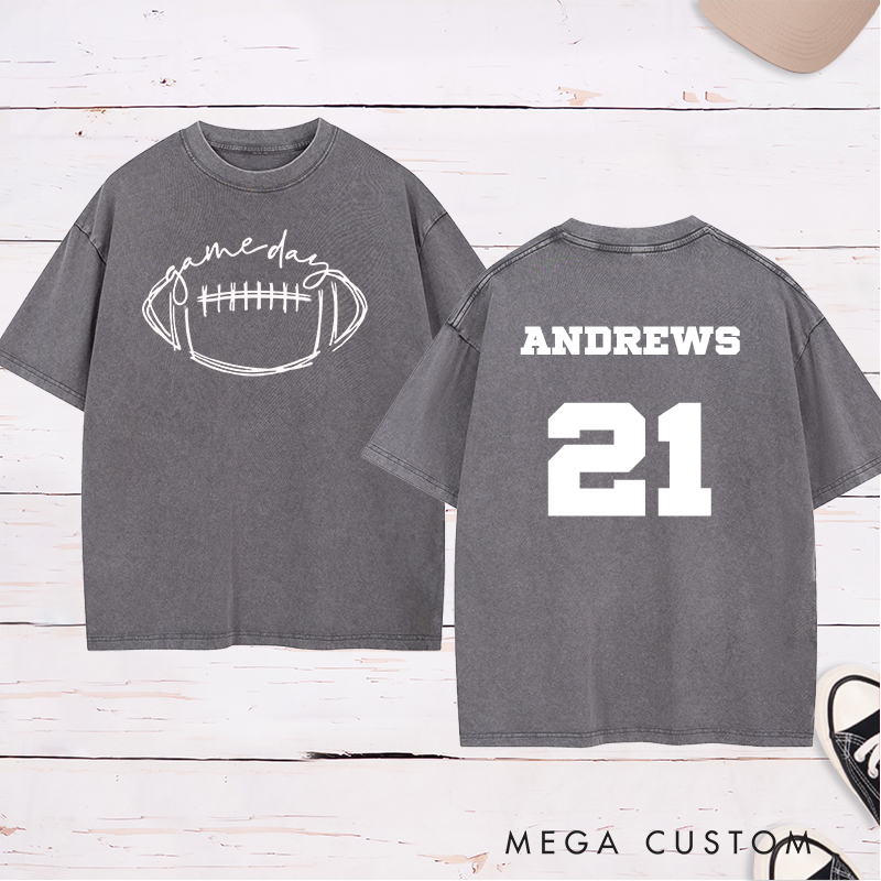 Personalized American Football and Rugby Washed T-Shirt with Custom Name and Number for Game Day