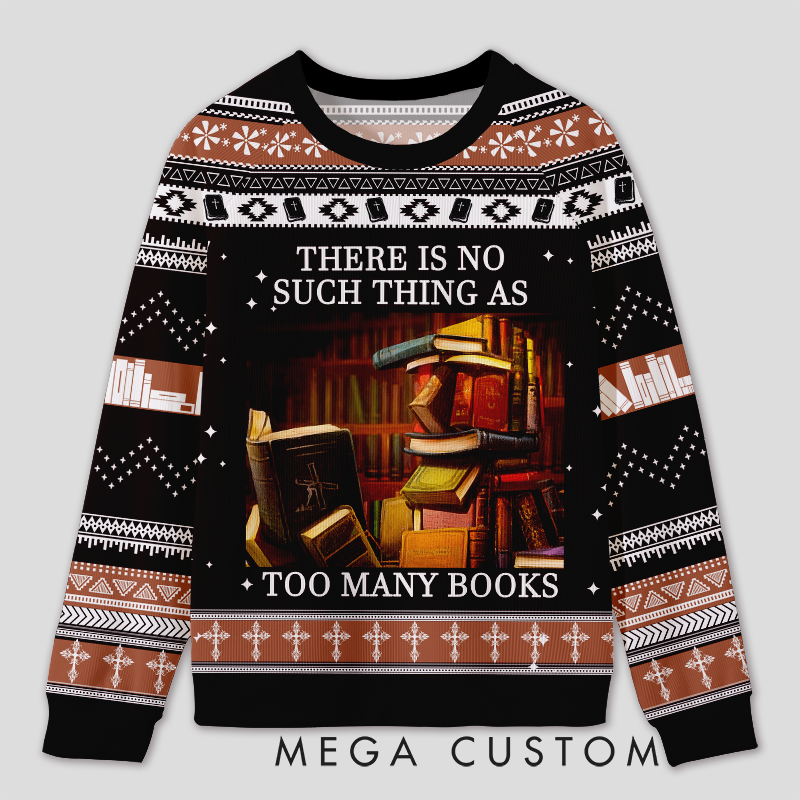 Personalized Never Enough Books Fun Ugly Sweater Holiday Gift for Book Lovers