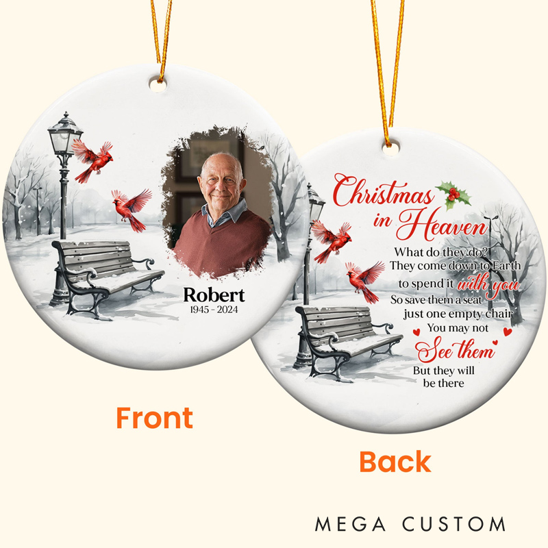 Personalized Photo Memorial Ornament Memorial Christmas in Heaven Ceramic Ornament Sympathy Gift for Loss of Grandfather