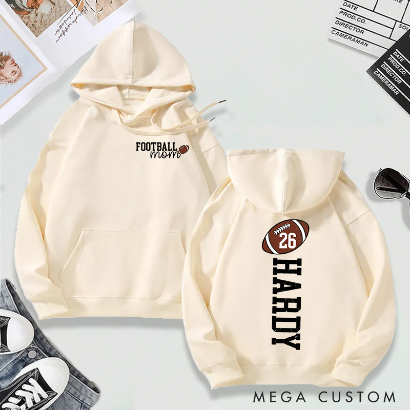 Personalized Football Mom Hoodie with Custom Name and Number Design