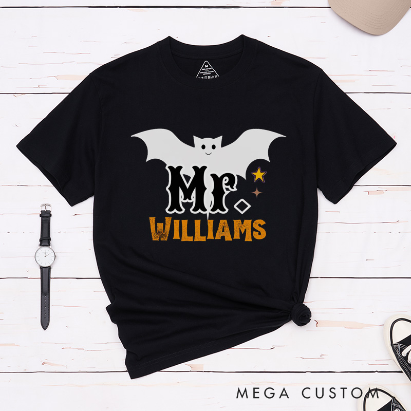 Personalized Bat Couple Halloween Matching T-Shirt Mr and Mrs Bat Halloween Shirt