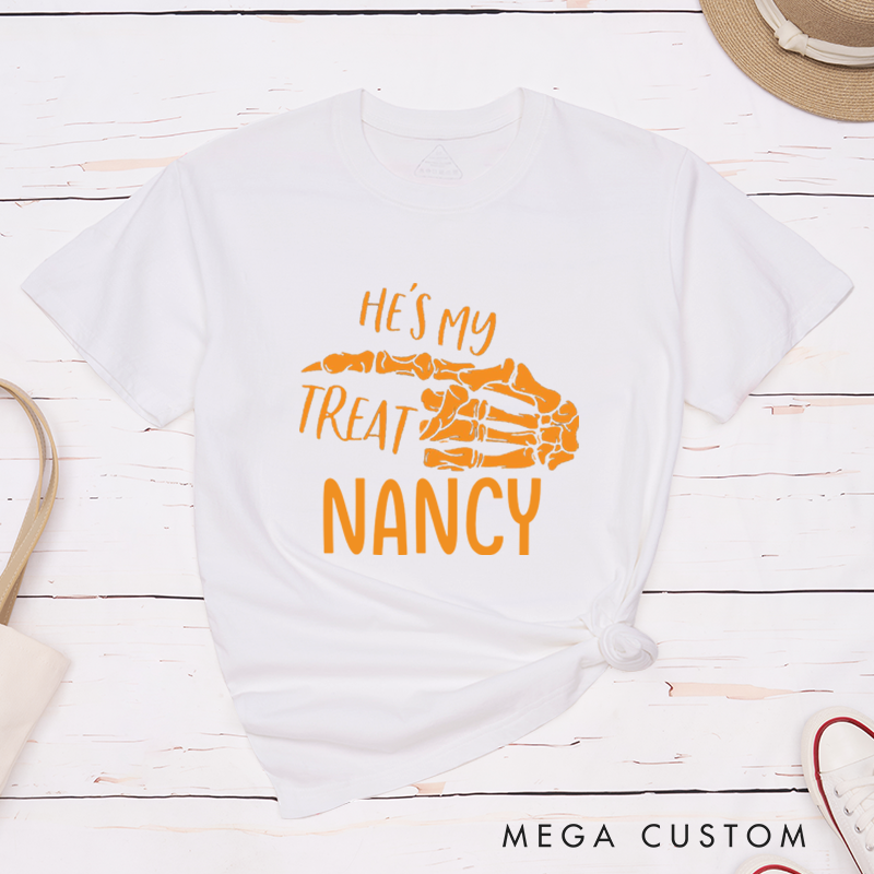 Personalized Trick or Treat Halloween Couple Matching T-Shirt She's My Trick He's My Treat Couple T-Shirt