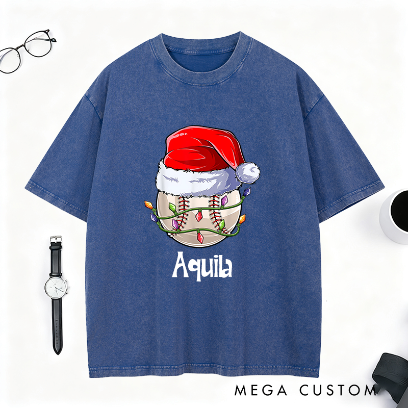 Personalized Christmas T-Shirt with Festive Basketball, Soccer, Baseball, and Volleyball Designs