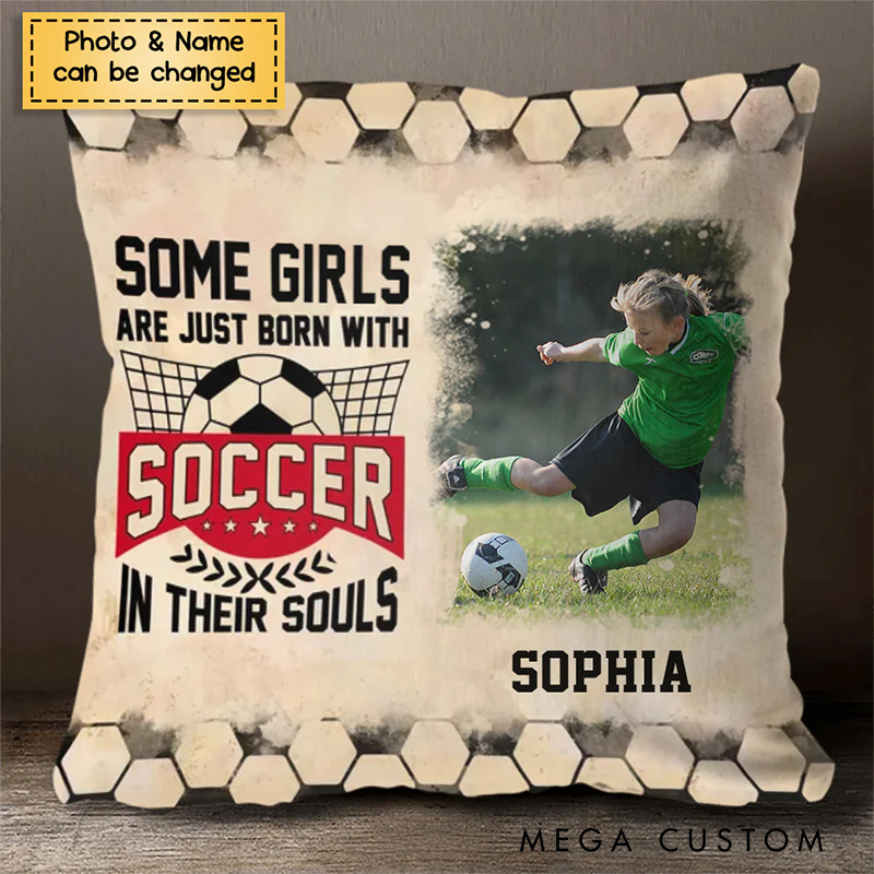 Personalized Soccer Throw Pillow with Custom Photo, Name, and Inspiring Quote