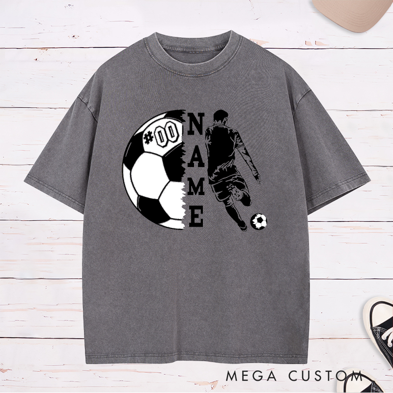 Personalized Soccer Washed T-Shirt with Player Silhouette and Custom Name and Number