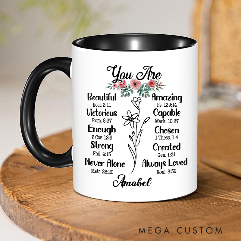 Personalized You Are Christian Ceramic Inner Color Mug with Name Bible Verse Coffee Mug Inspirational Gift Religious Gift Christian Gift for Women