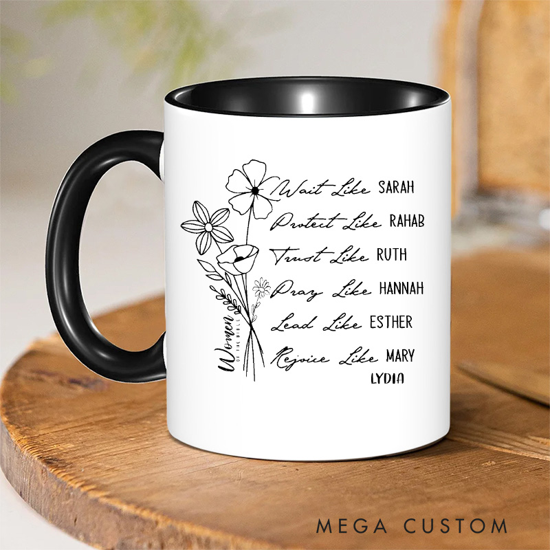 Personalized Women of the Bible Ceramic Inner Color Mug Bible Verse Mug with Name Gift of Faith Spiritual Birthday Gift for Women