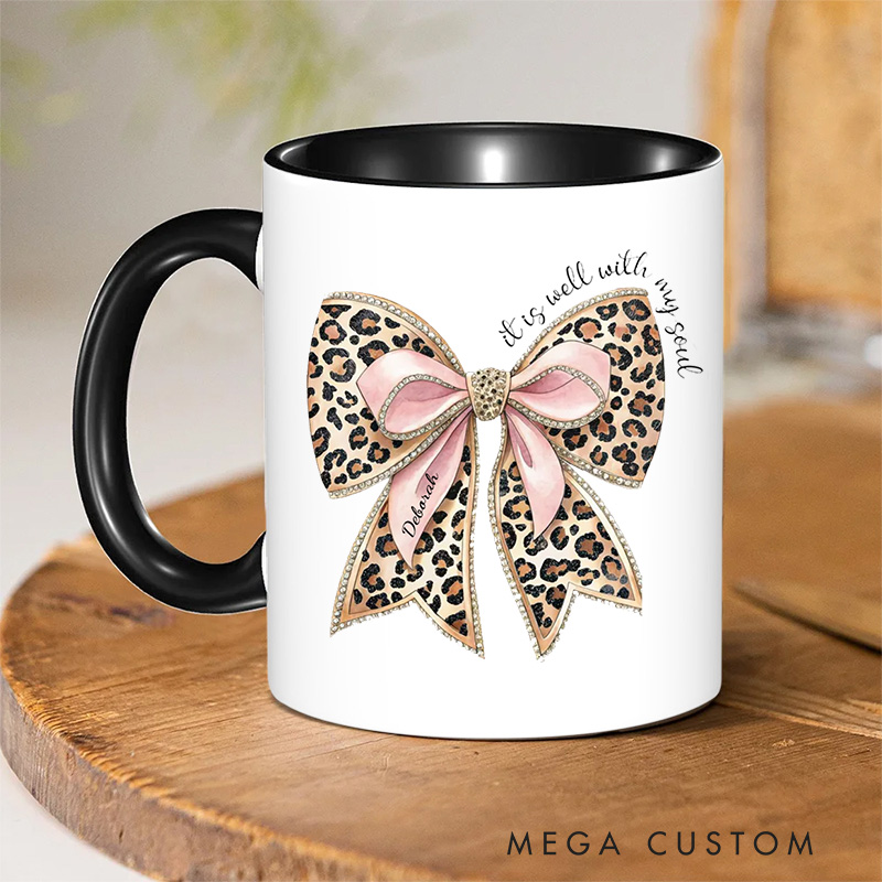 Personalized It Is Well with My Soul Bible Verse Inner Color Ceramic Mug with Name Birthday Christmas Gift for Christians Baptism and Birthday Gift