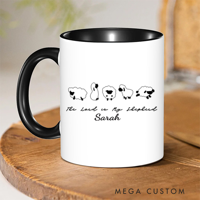 Personalized The Lord is My Shepherd Bible Verse Christian Inner Color Ceramic Mug with Name Religious Gift Birthday Gift for Christian