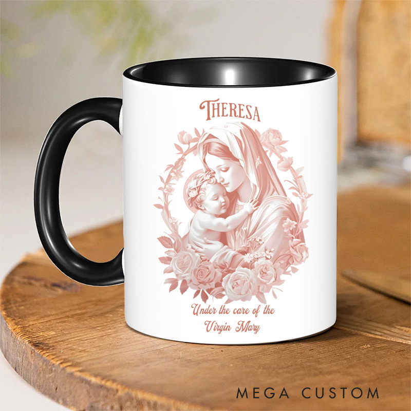 Personalized Virgin Mary Ceramic Mug with Name Religious Inspirational Gift Catholic Gift for Women
