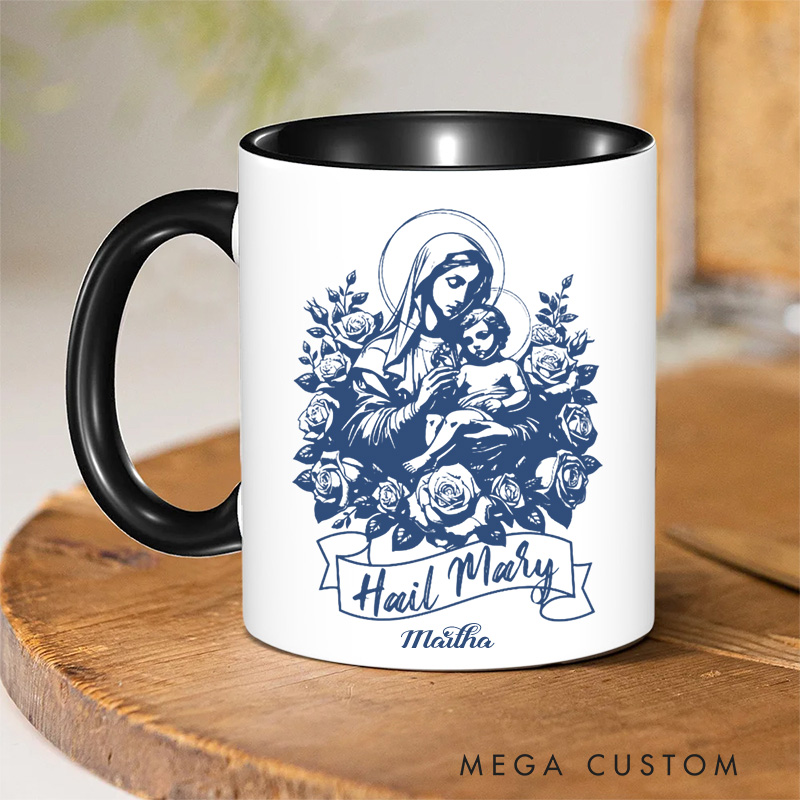 Personalized Hail Mary Prayer Ceramic Mug with Name Religious Inspirational Gift Catholic Gift for Women