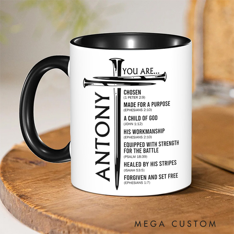 Personalized You Are Nails Cross 11oz Ceramic Mug with Custom Names Encouraging Scripture Coffee Mug Christian Gift for Men Teen Boy Father's Day Gift