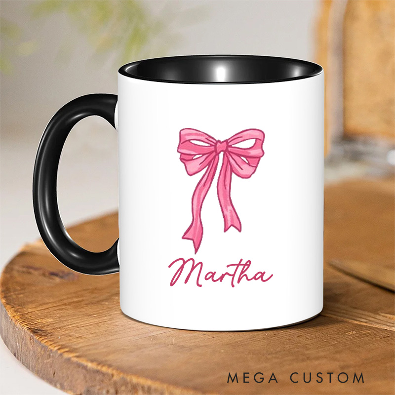 Personalized God Says I am Christian 11oz Ceramic Mug with Name Women Pink Coquette Bow Ceramic Inner Color Mug Bible Verse Mug Jesus Mug Faith Gift
