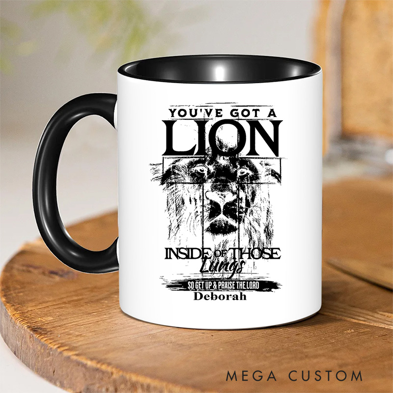 Personalized Lion Imagery Inner Color Ceramic Mug with Name Birthday Christmas Gift for Christians Birthday Gift for Christians