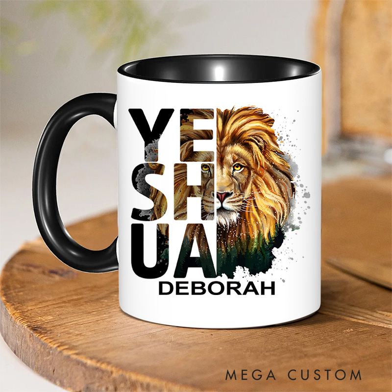 Personalized Bible Verse Classic Lion Imagery Christian Inner Color Ceramic Mug with Name Religious Gift Birthday Gift for Christian