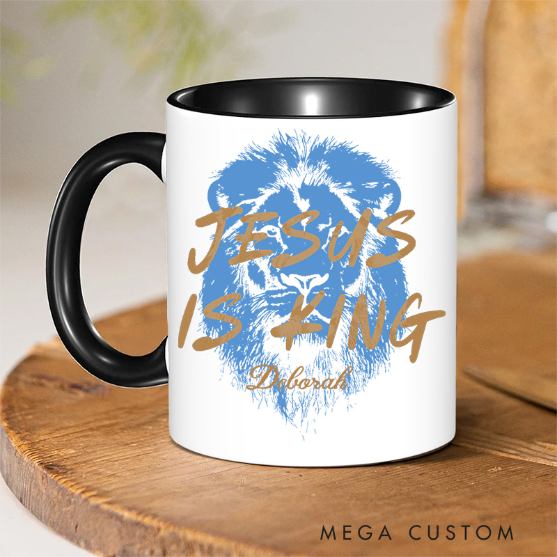 Personalized Bible Verse Jesus Is King Cross Inner Color Ceramic Mug with Name Birthday Religious Inspirational Gift for Christian