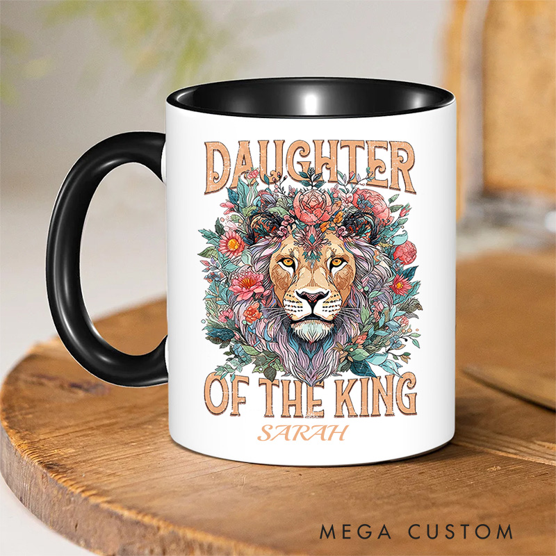 Personalized Flower Lion Bible Verse Inner Color Ceramic Mug with Name Birthday Gift for Christians Best Gift for Christians