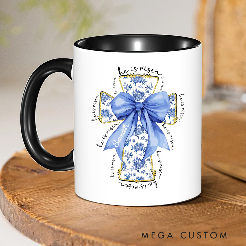 Personalized He Is Risen Bible Verse Inner Color Ceramic Mug with Name Birthday Religious Inspirational Gift for Christian