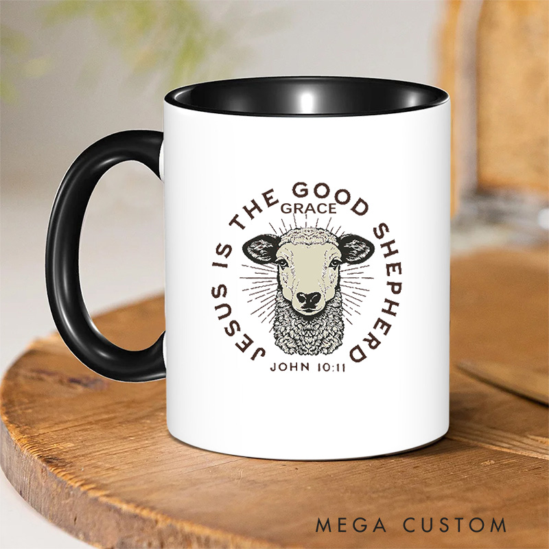 Personalized John 10:11 Bible Verse Inner Color Ceramic Mug with Name Birthday Religious Inspirational Gift for Christian