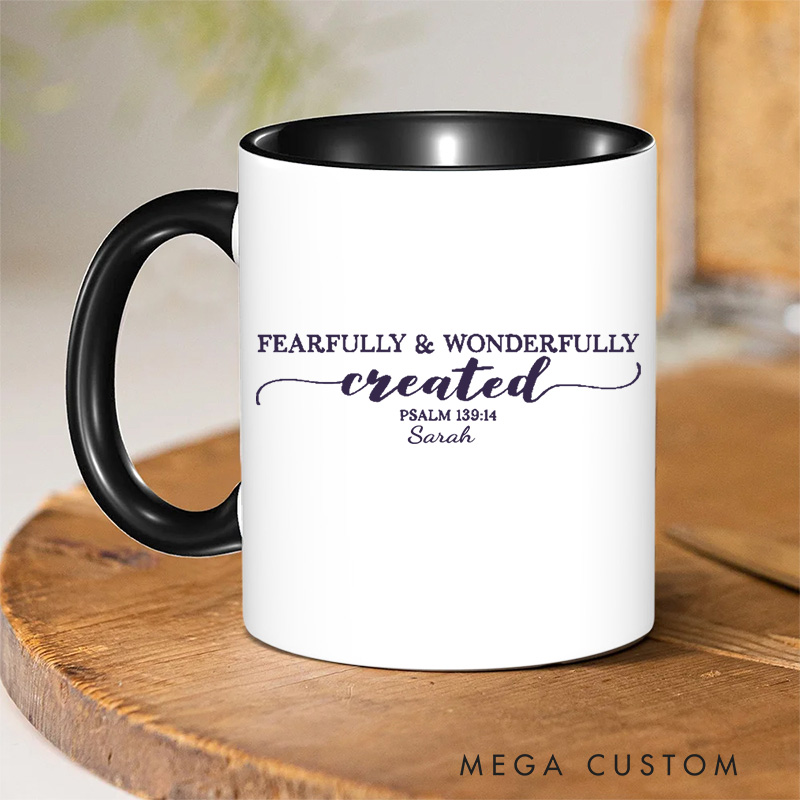 Personalized Psalm 139:14 Bible Verse Christian Inner Color Ceramic Mug with Name Religious Gift Birthday Gift for Christian