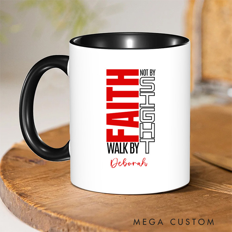 Personalized Christian Walk By Faith Not by Sight Ceramic Coffee Mug with Name Birthday Religious Baptism Gift for Family Friends Christians