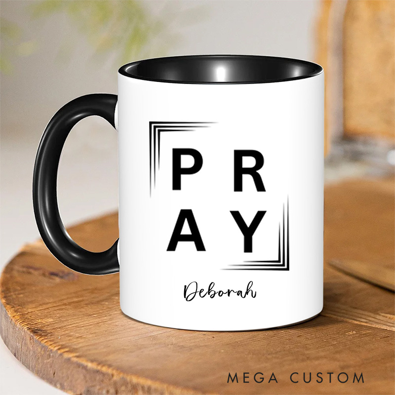 Personalized Christian Pray Ceramic Coffee Mug with Name Birthday Religious Baptism Gift for Family Friends Christians
