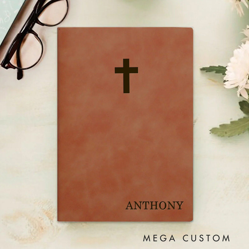 Personalized Cross Prayer Journal Leather A5 Notebook with Name Leather Priest Religious Journal Priest Gift for Catholic Christian Gifts for Men Women